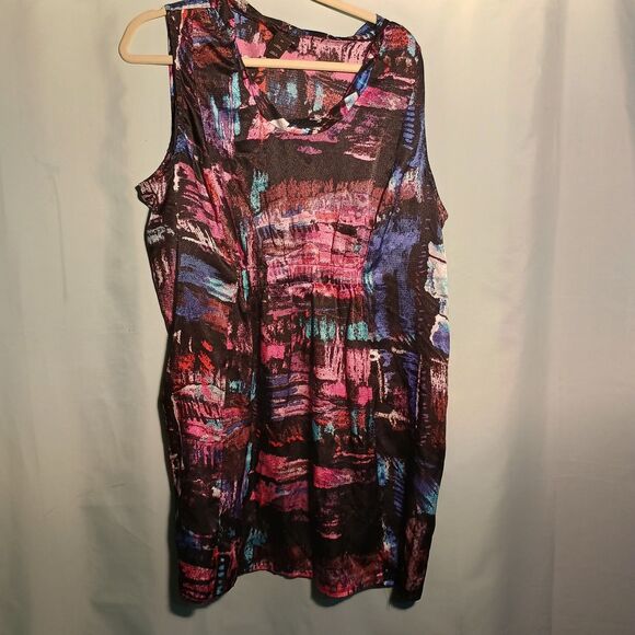 Abstract Sleeveless Dress – Bold Multicolor Print Casual Dress - Picture 1 of 4
